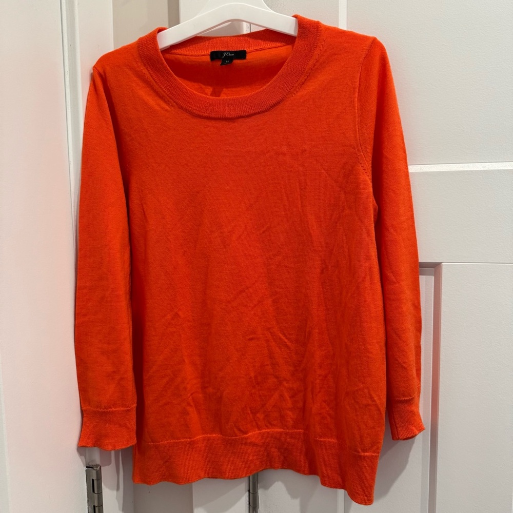 J. Crew Womens Merino Wool Cotton Blend Sweater Crew Neck Sz M Orange 3/4 Sleeve - Picture 1 of 9